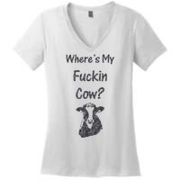 WhereS My Fucking Cow Funny Farmer Women's V-Neck T-Shirt