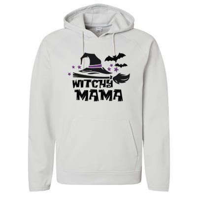 Witchy Mama Funny Halloween Witch Mom Spooky Cute Gift Performance Fleece Hoodie