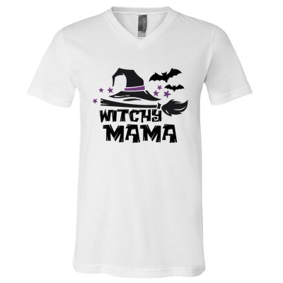 Witchy Mama Funny Halloween Witch Mom Spooky Cute Gift V-Neck T-Shirt