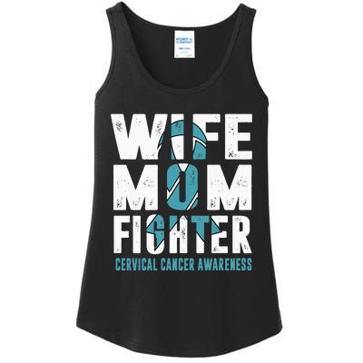 Wife Mom Fighter Cervical Cancer Awareness Ladies Essential Tank