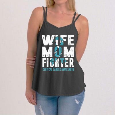 Wife Mom Fighter Cervical Cancer Awareness Women's Strappy Tank