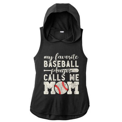 Womens My Favorite Baseball Player Calls Me Mom Cheer Mother Ladies PosiCharge Tri-Blend Wicking Draft Hoodie Tank