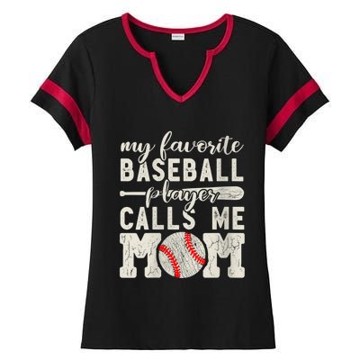 Womens My Favorite Baseball Player Calls Me Mom Cheer Mother Ladies Halftime Notch Neck Tee