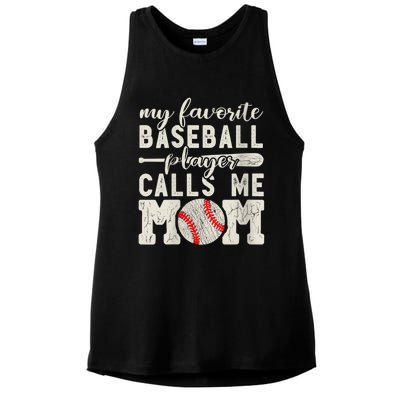 Womens My Favorite Baseball Player Calls Me Mom Cheer Mother Ladies PosiCharge Tri-Blend Wicking Tank