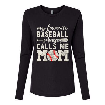 Womens My Favorite Baseball Player Calls Me Mom Cheer Mother Womens Cotton Relaxed Long Sleeve T-Shirt