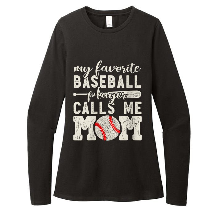 Womens My Favorite Baseball Player Calls Me Mom Cheer Mother Womens CVC Long Sleeve Shirt