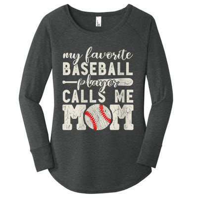 Womens My Favorite Baseball Player Calls Me Mom Cheer Mother Women's Perfect Tri Tunic Long Sleeve Shirt