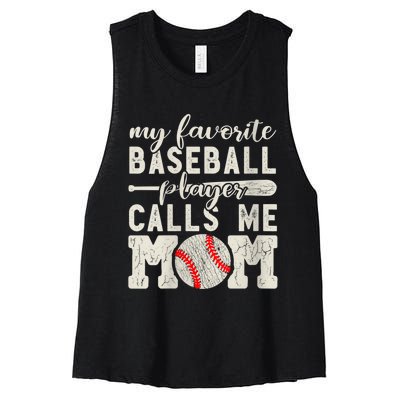 Womens My Favorite Baseball Player Calls Me Mom Cheer Mother Women's Racerback Cropped Tank