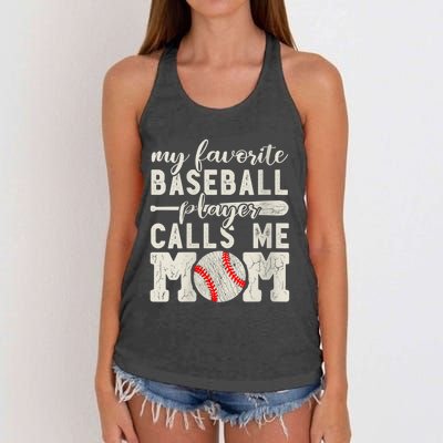 Womens My Favorite Baseball Player Calls Me Mom Cheer Mother Women's Knotted Racerback Tank