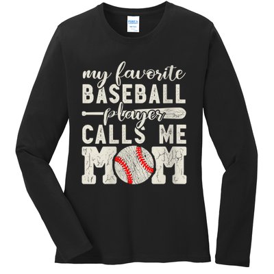 Womens My Favorite Baseball Player Calls Me Mom Cheer Mother Ladies Long Sleeve Shirt