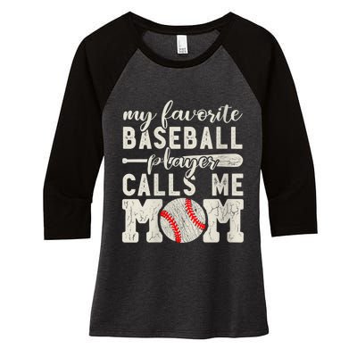 Womens My Favorite Baseball Player Calls Me Mom Cheer Mother Women's Tri-Blend 3/4-Sleeve Raglan Shirt