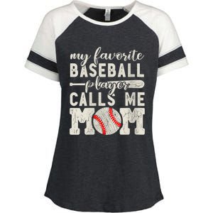 Womens My Favorite Baseball Player Calls Me Mom Cheer Mother Enza Ladies Jersey Colorblock Tee