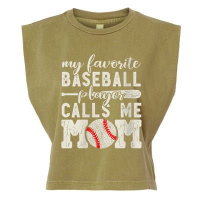 Womens My Favorite Baseball Player Calls Me Mom Cheer Mother Garment-Dyed Women's Muscle Tee