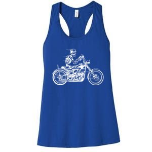 Wo Motorcycle Great Gift Motif Biker Funny Gift Road Trip Freedom Skull Gift Women's Racerback Tank