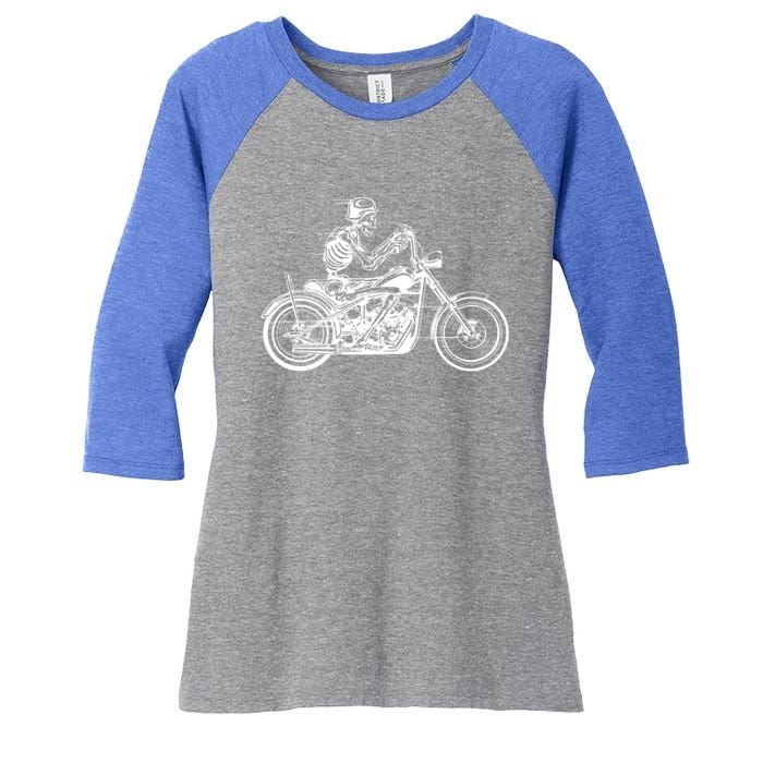 Wo Motorcycle Great Gift Motif Biker Funny Gift Road Trip Freedom Skull Gift Women's Tri-Blend 3/4-Sleeve Raglan Shirt