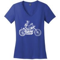 Wo Motorcycle Great Gift Motif Biker Funny Gift Road Trip Freedom Skull Gift Women's V-Neck T-Shirt