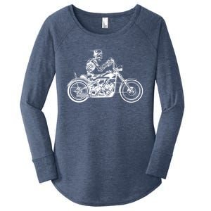 Wo Motorcycle Great Gift Motif Biker Funny Gift Road Trip Freedom Skull Gift Women's Perfect Tri Tunic Long Sleeve Shirt