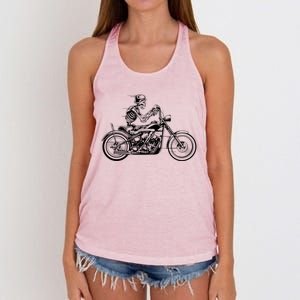 Wo Motorcycle Great Gift Motif Biker Funny Gift Road Trip Freedom Skull Gift Women's Knotted Racerback Tank