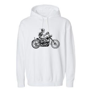 Wo Motorcycle Great Gift Motif Biker Funny Gift Road Trip Freedom Skull Gift Garment-Dyed Fleece Hoodie