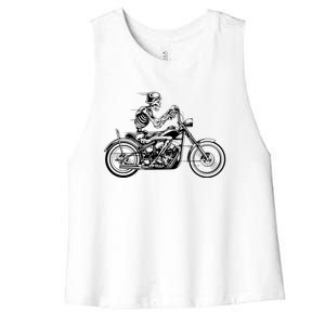 Wo Motorcycle Great Gift Motif Biker Funny Gift Road Trip Freedom Skull Gift Women's Racerback Cropped Tank