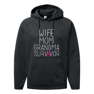 Wife Mom Grandma Survivor Pink Ribbon Breast Cancer Gift Performance Fleece Hoodie