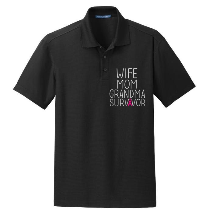 Wife Mom Grandma Survivor Pink Ribbon Breast Cancer Gift Dry Zone Grid Polo