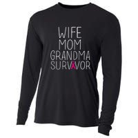 Wife Mom Grandma Survivor Pink Ribbon Breast Cancer Gift Cooling Performance Long Sleeve Crew