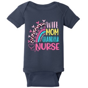 Wife Mom Grandma Nurse Mother Day Nurses Day Leopard Rainbow Baby Bodysuit