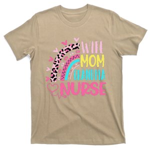 Wife Mom Grandma Nurse Mother Day Nurses Day Leopard Rainbow T-Shirt