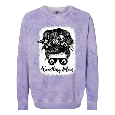 Wrestling Mom Gift Messy Bun Wrestle Wrestler MotherS Day Cool Gift Colorblast Crewneck Sweatshirt