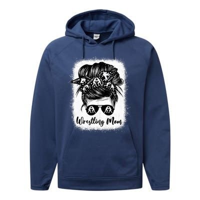 Wrestling Mom Gift Messy Bun Wrestle Wrestler MotherS Day Cool Gift Performance Fleece Hoodie