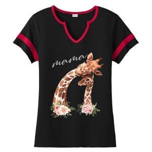 Womens Mama Giraffe Shirts New Mom Mommy Gift For Mothers Day Ladies Halftime Notch Neck Tee