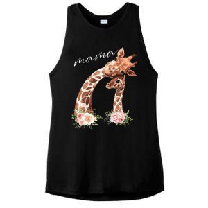 Womens Mama Giraffe Shirts New Mom Mommy Gift For Mothers Day Ladies PosiCharge Tri-Blend Wicking Tank