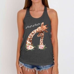 Womens Mama Giraffe Shirts New Mom Mommy Gift For Mothers Day Women's Knotted Racerback Tank