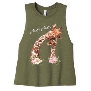 Womens Mama Giraffe Shirts New Mom Mommy Gift For Mothers Day Women's Racerback Cropped Tank