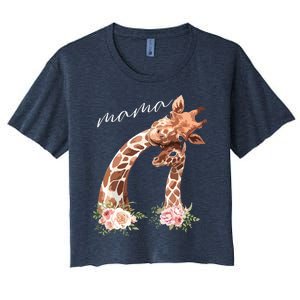 Womens Mama Giraffe Shirts New Mom Mommy Gift For Mothers Day Women's Crop Top Tee