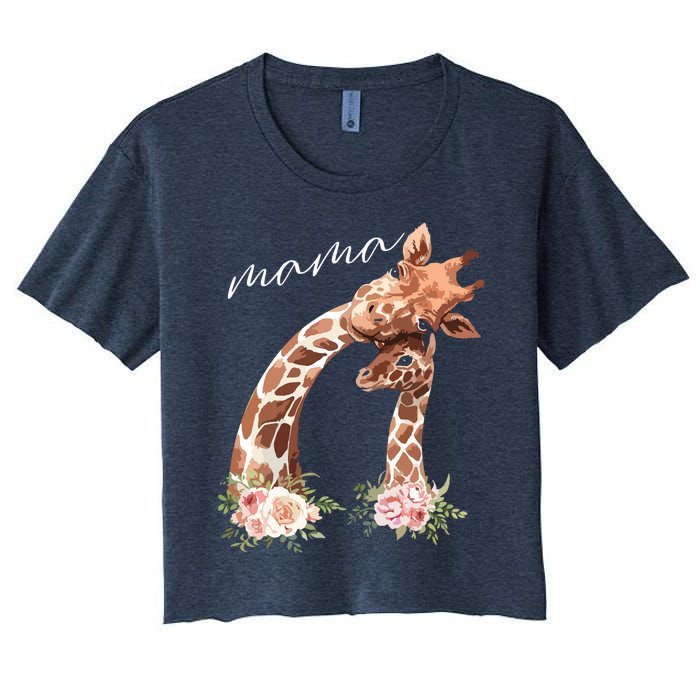 Womens Mama Giraffe Shirts New Mom Mommy Gift For Mothers Day Women's Crop Top Tee