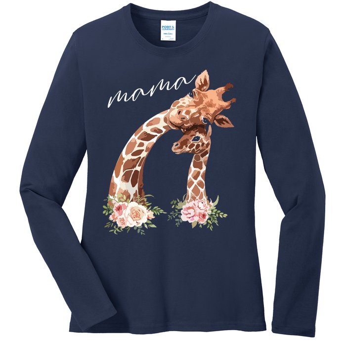 Womens Mama Giraffe Shirts New Mom Mommy Gift For Mothers Day Ladies Long Sleeve Shirt