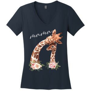 Womens Mama Giraffe Shirts New Mom Mommy Gift For Mothers Day Women's V-Neck T-Shirt