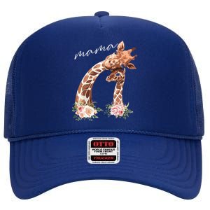 Womens Mama Giraffe Shirts New Mom Mommy Gift For Mothers Day High Crown Mesh Back Trucker Hat