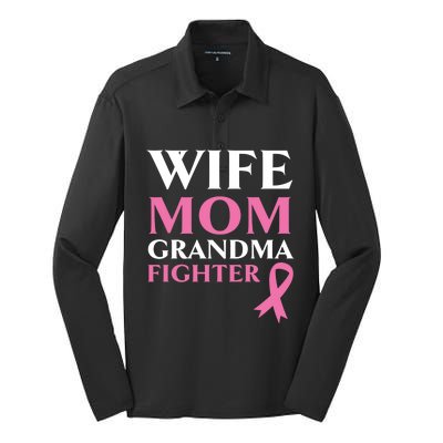 Wife Mom Grandma Fighter Breast Cancer Warrior Cool Gift Silk Touch Performance Long Sleeve Polo