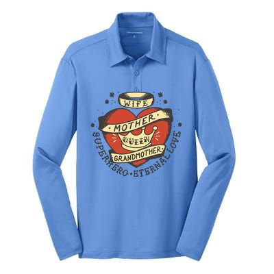 Wife Mother Grandmother Queen Heart Gift Silk Touch Performance Long Sleeve Polo