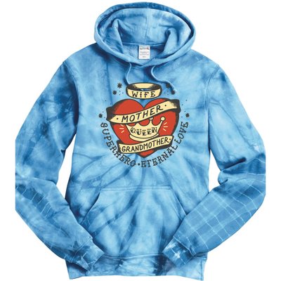 Wife Mother Grandmother Queen Heart Gift Tie Dye Hoodie