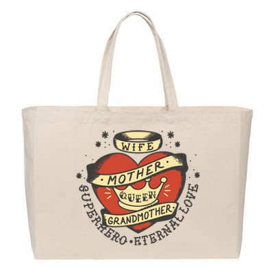 Wife Mother Grandmother Queen Heart Gift Cotton Canvas Jumbo Tote