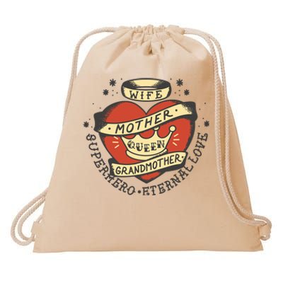 Wife Mother Grandmother Queen Heart Gift Drawstring Bag