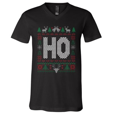 Where My HoS At Ho Matching Couple Christmas Ugly V-Neck T-Shirt