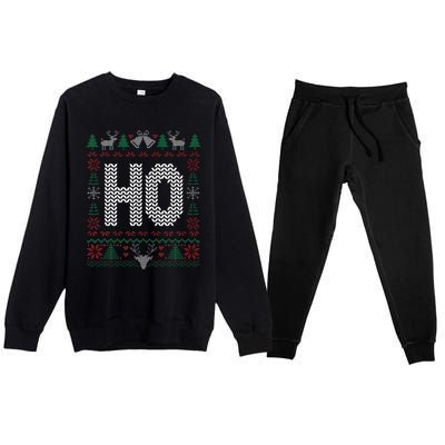 Where My HoS At Ho Matching Couple Christmas Ugly Premium Crewneck Sweatsuit Set