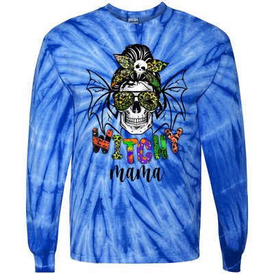 Witchy Mama Halloween Skull Witch Mom Spooky Cool Gift Tie-Dye Long Sleeve Shirt