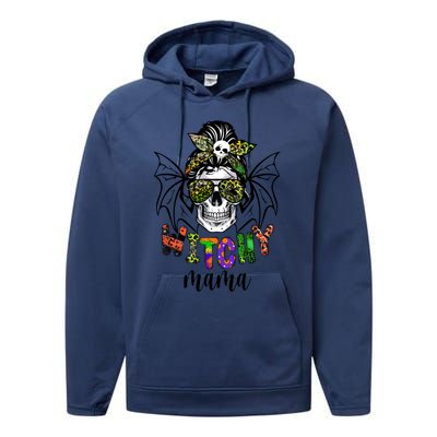 Witchy Mama Halloween Skull Witch Mom Spooky Cool Gift Performance Fleece Hoodie