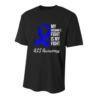 Wo My Husband’s Fight Is My Fight ALS Awareness Youth Performance Sprint T-Shirt